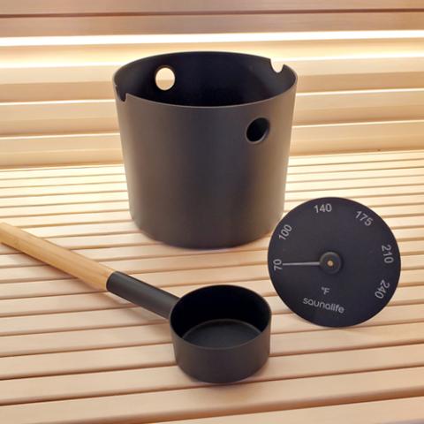 SaunaLife Aluminum 1-Gallon Sauna Bucket Set w/ Wood Ladle & Thermometer