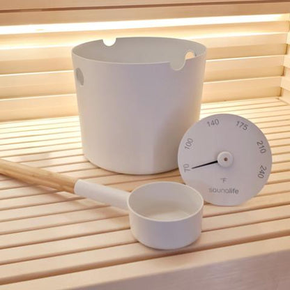 SaunaLife Aluminum 1-Gallon Sauna Bucket Set w/ Wood Ladle & Thermometer