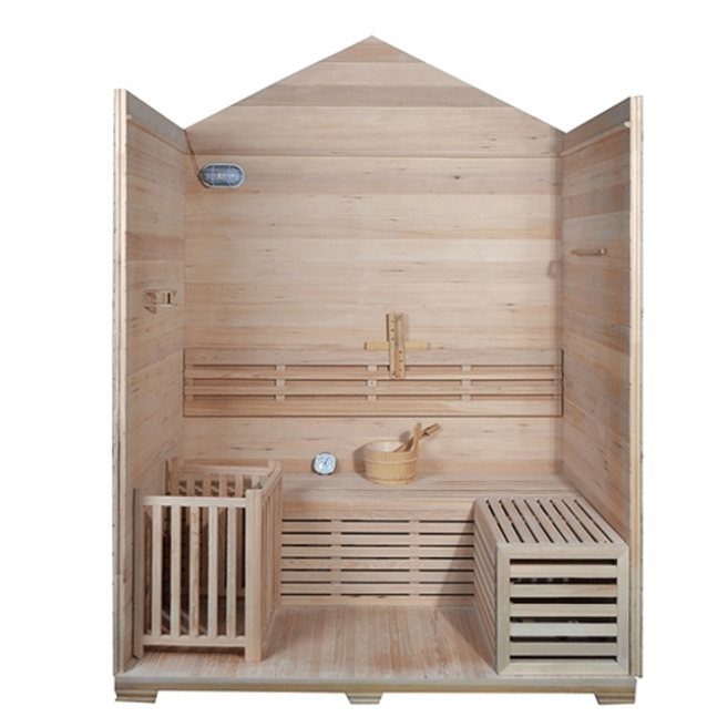 Aleko CED4KEMI-AP Outdoor 4-Person Wet / Dry Sauna - Canadian Red Cedar Wood with Stone Finish