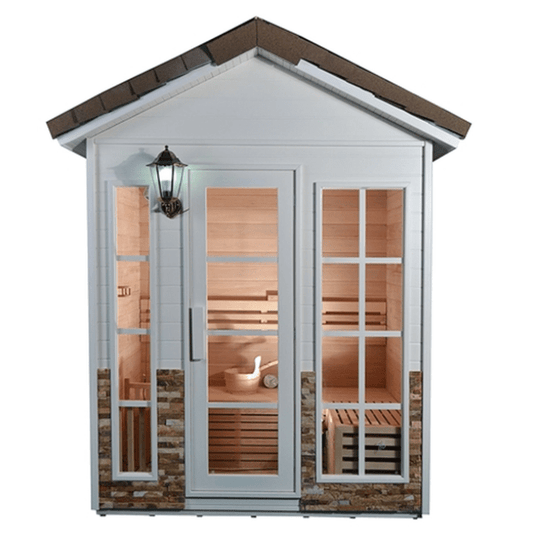 Aleko CED4KEMI-AP Outdoor 4-Person Wet / Dry Sauna - Canadian Red Cedar Wood with Stone Finish