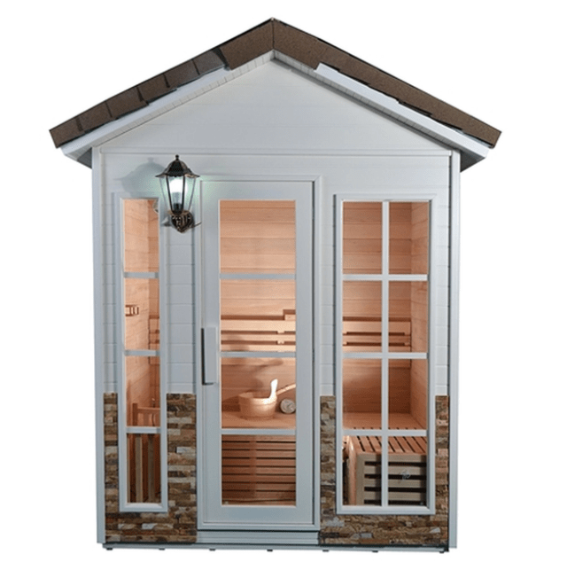 Aleko CED6PORI-AP Outdoor 6-Person Wet / Dry Sauna - Canadian Red Cedar Wood with Stone Finish