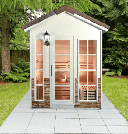 Aleko CED6PORI-AP Outdoor 6-Person Wet / Dry Sauna - Canadian Red Cedar Wood with Stone Finish