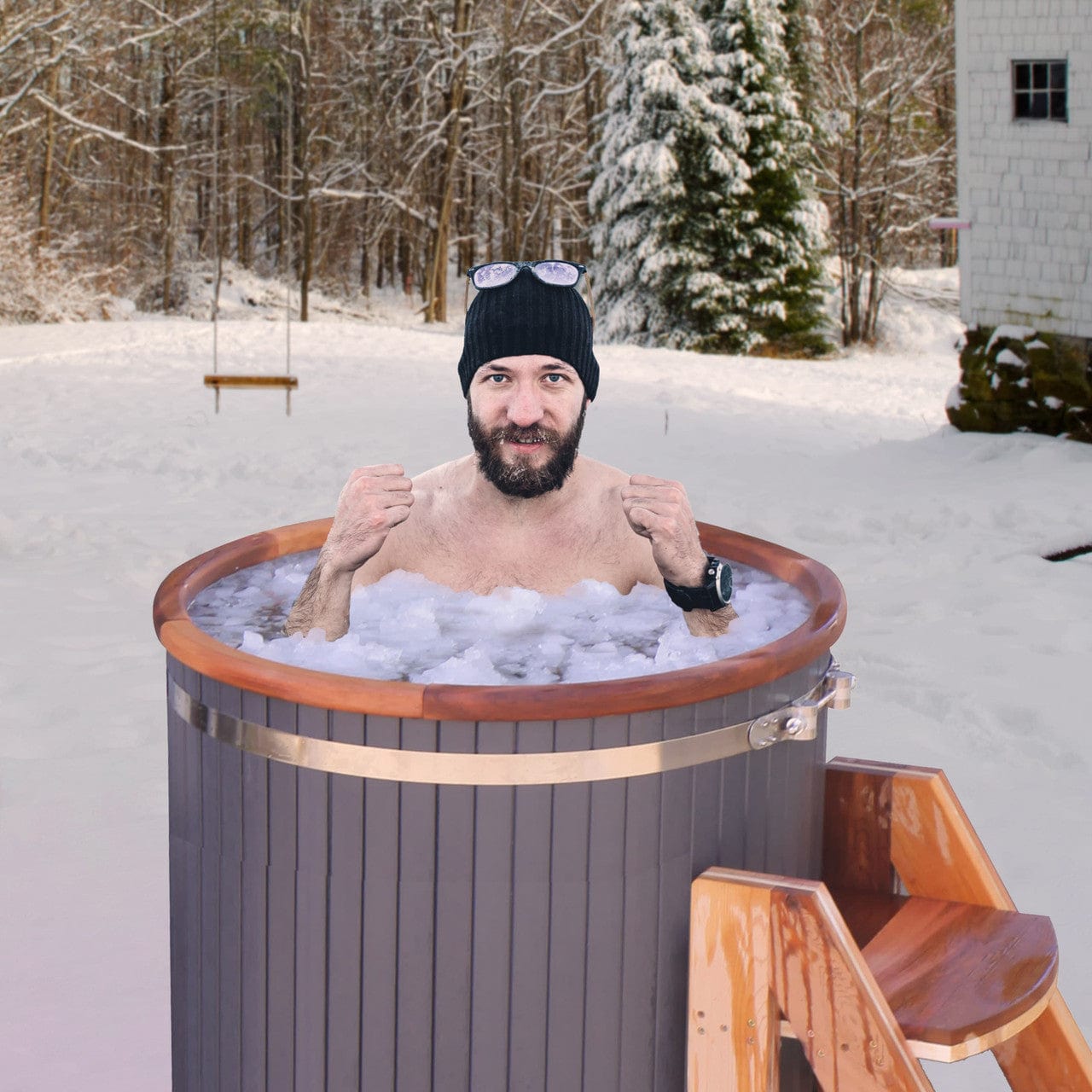 Aleko Cold Plunge RBCHTUB-AP Outdoor Wooden Ice Bath Cold Plunge Tub - 118 gal for 1 Person