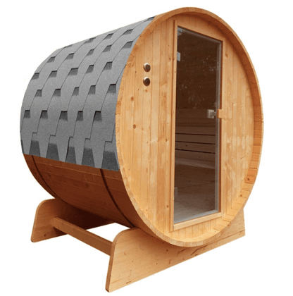 Aleko Sauna Outdoor Rustic Cedar Barrel Steam Sauna with Bitumen Shingle Roofing - 8 Person