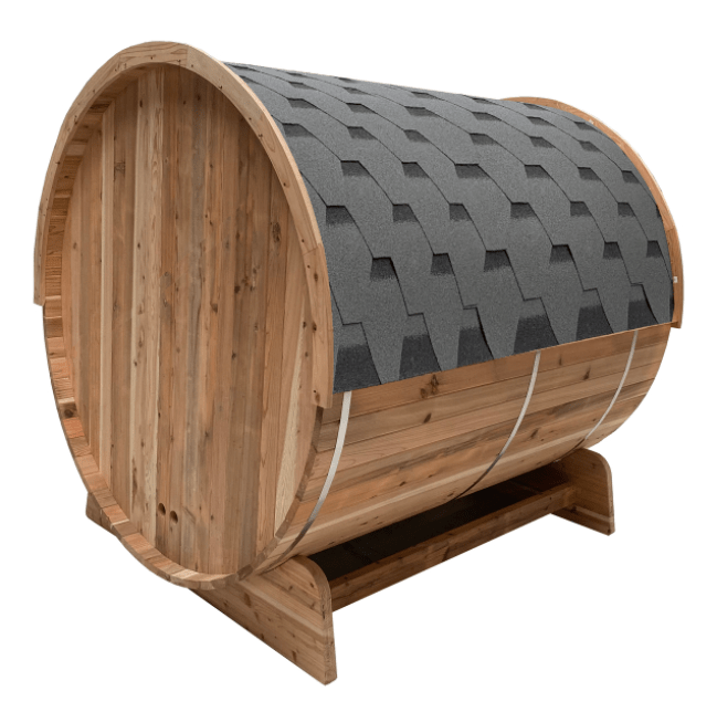 Aleko SB4CED-AP Outdoor Rustic Cedar Barrel Steam Sauna - Front Porch Canopy - ETL Certified - 3 Person