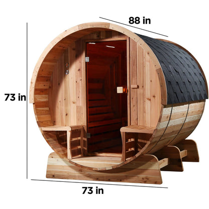 Aleko SB6CED-AP Outdoor Rustic Cedar Barrel Steam Sauna - Front Porch Canopy - ETL Certified - 6 Person