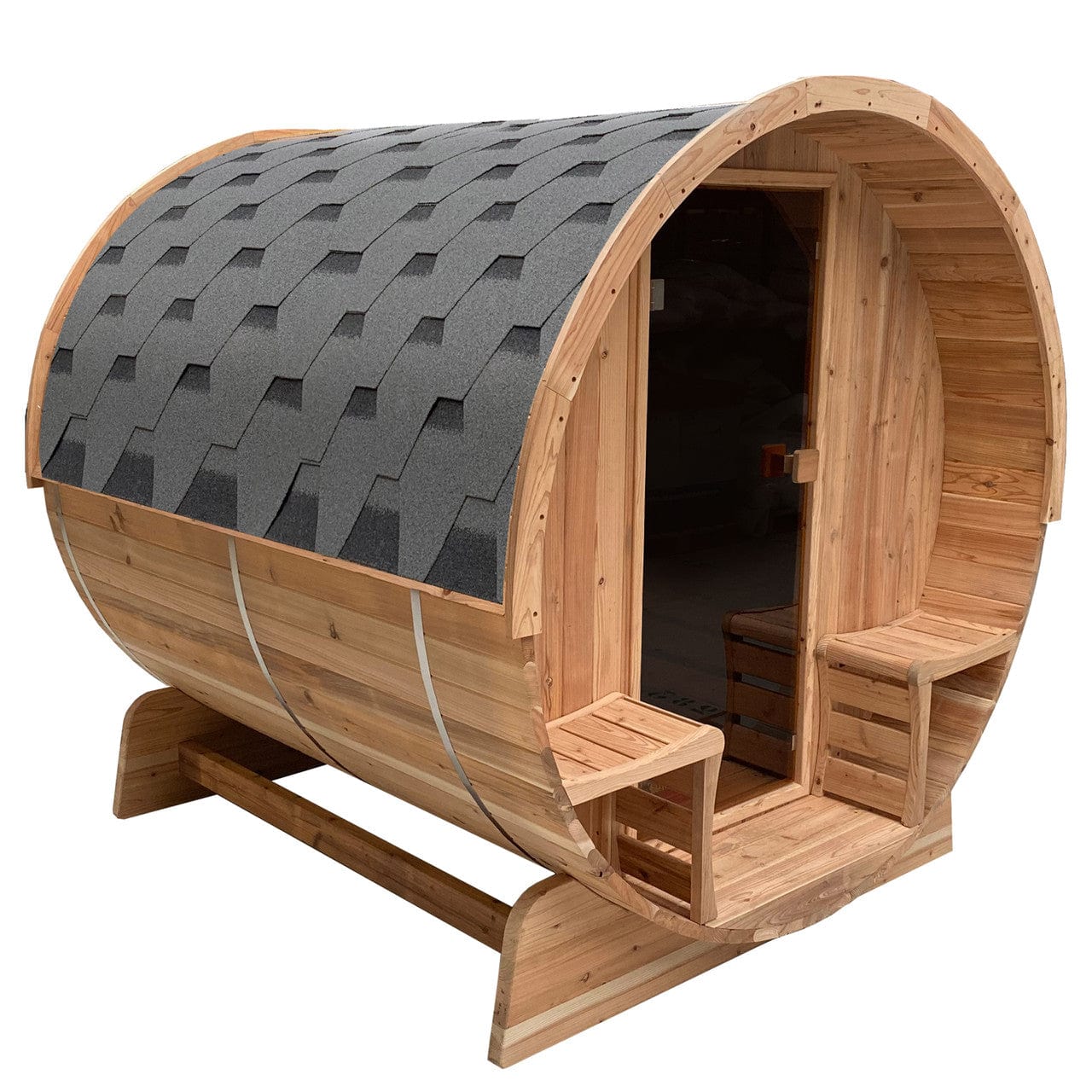 Aleko SB6CED-AP Outdoor Rustic Cedar Barrel Steam Sauna - Front Porch Canopy - ETL Certified - 6 Person