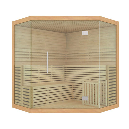 Aleko SEA5JIU-AP Canadian Hemlock Luxury Indoor Wet/Dry 5-6 Person Sauna with LED Lights