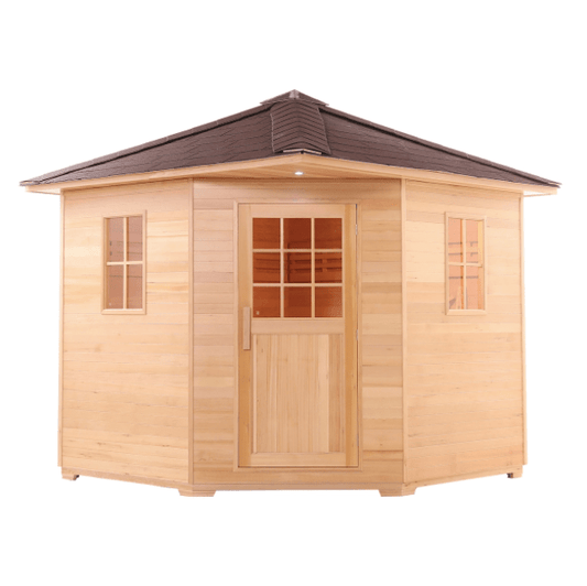 Aleko SKD8HEM-AP Canadian Hemlock Wet/Dry Outdoor Sauna w/ Asphalt Roof - 8 Person