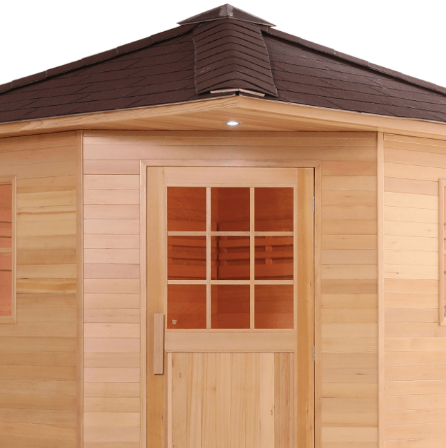 Aleko SKD8HEM-AP Canadian Hemlock Wet/Dry Outdoor Sauna w/ Asphalt Roof - 8 Person