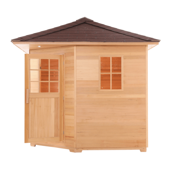 Aleko SKD8HEM-AP Canadian Hemlock Wet/Dry Outdoor Sauna w/ Asphalt Roof - 8 Person