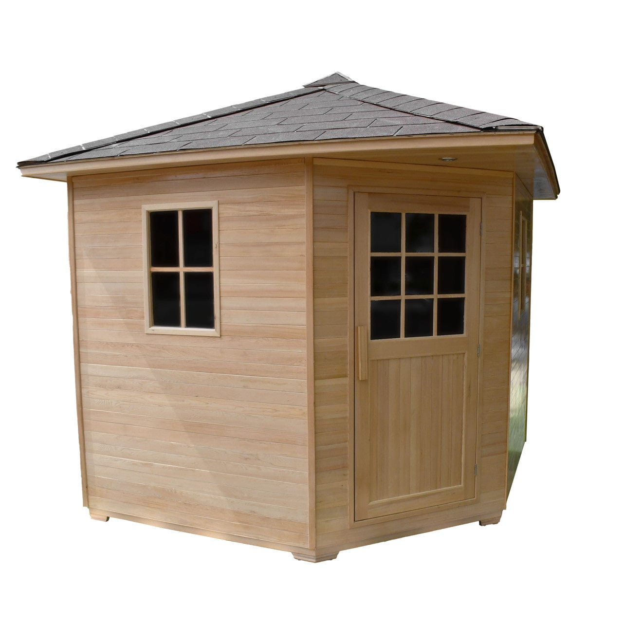 Aleko SKD8HEM-AP Canadian Hemlock Wet/Dry Outdoor Sauna w/ Asphalt Roof - 8 Person