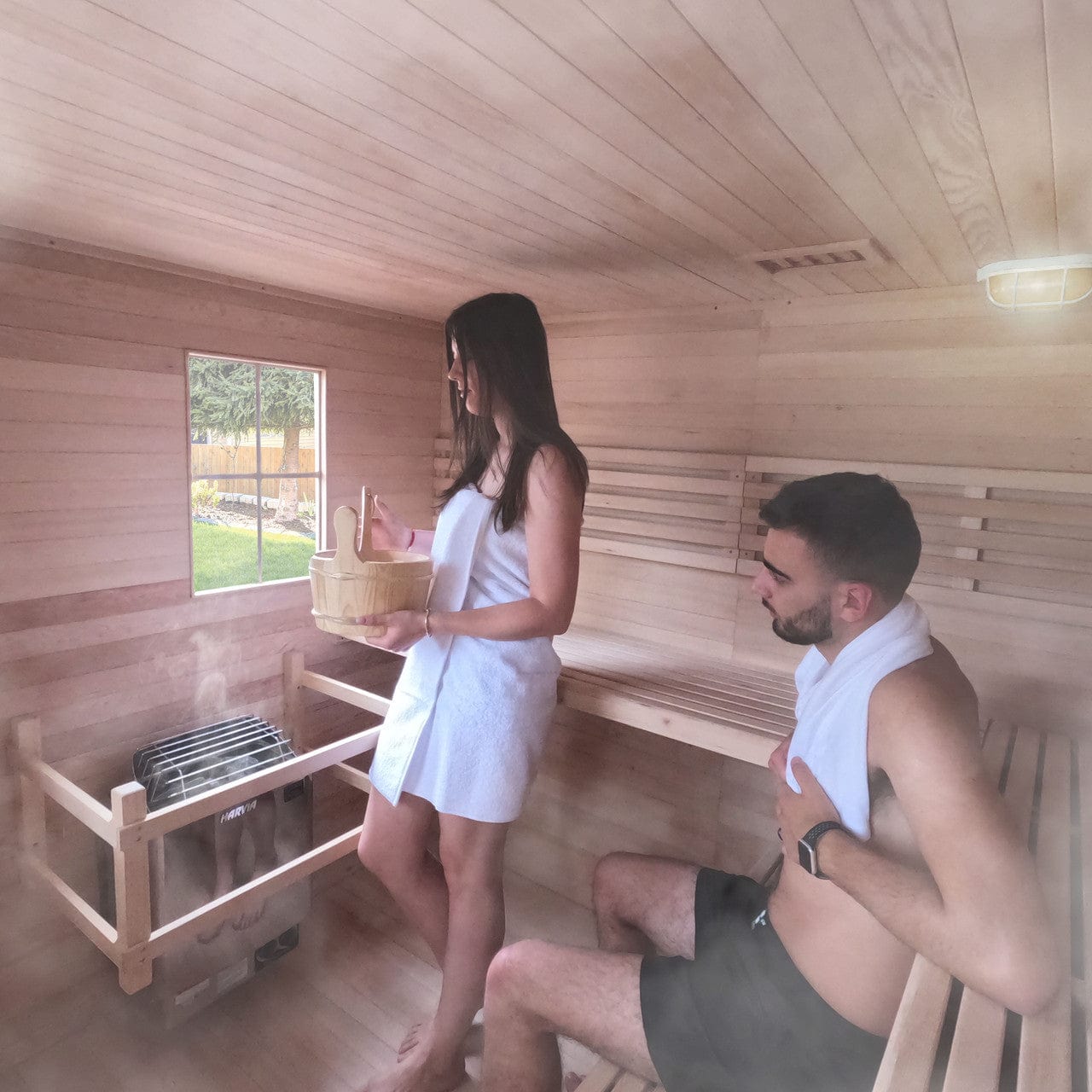 Aleko SKD8HEM-AP Canadian Hemlock Wet/Dry Outdoor Sauna w/ Asphalt Roof - 8 Person