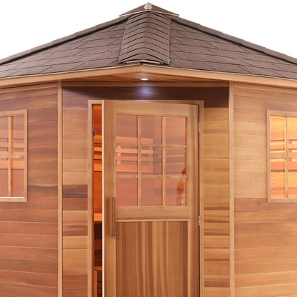 Aleko SKD8RCED-AP Canadian Red Cedar Wet Dry Outdoor Sauna with Asphalt Roof - 8 kW UL Certified Heater - 8 Person