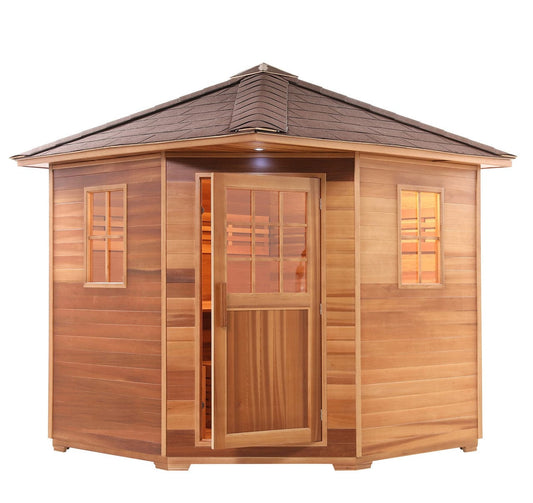 Aleko SKD8RCED-AP Canadian Red Cedar Wet Dry Outdoor Sauna with Asphalt Roof - 8 kW UL Certified Heater - 8 Person