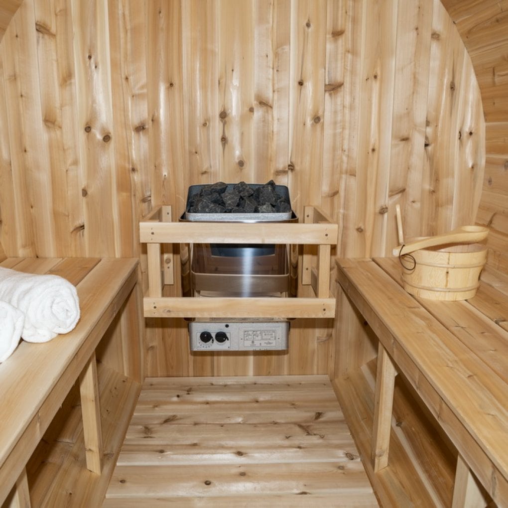 Dundalk CTC2245W Canadian Timber Serenity Barrel Sauna with Harvia heater & accessories