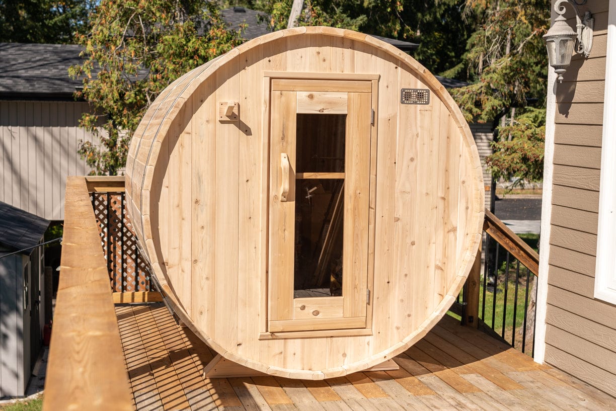 Dundalk Harmony Barrel 4 Person Sauna CTC22W w/ Harvia KIP 8KW Sauna Heater Included