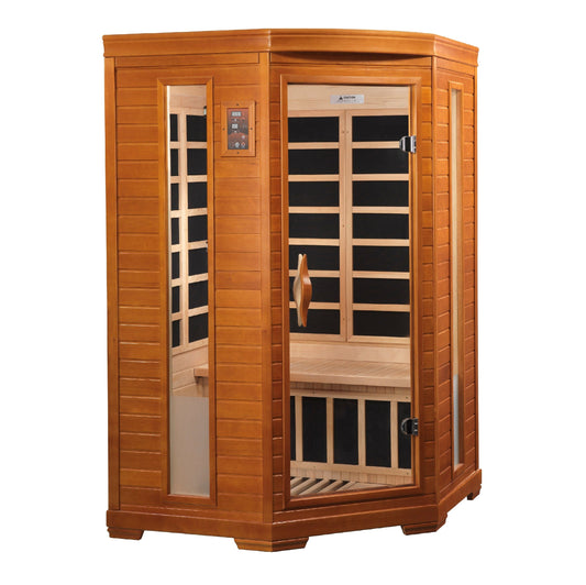 Dynamic Saunas DYN-6225-02-Elite Dynamic Heming Elite 2-person Corner Ultra Low EMF (Under 3MG) FAR Infrared Sauna (Canadian Hemlock)
