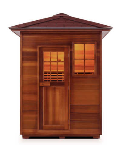 Enlighten H-16377 Peak Roof Sapphire Outdoor 3-Person Full Spectrum Hybrid Infrared Traditional Sauna