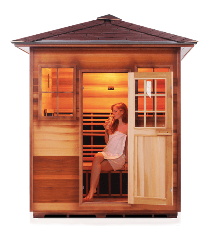 Enlighten H-16378 Peak Roof Sapphire Outdoor 4-Person Hybrid Sauna - both Infrared and Traditional heating