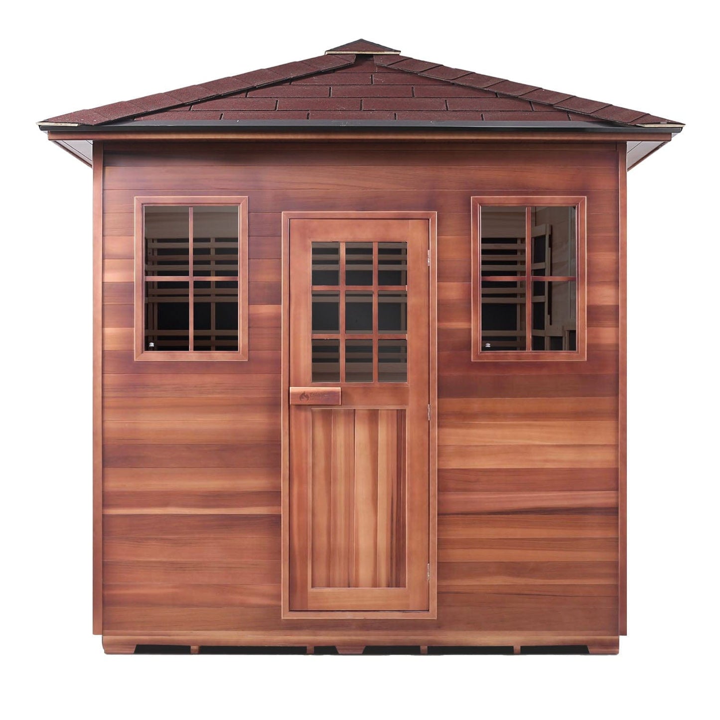 Enlighten H-16677 Peak Roof Sapphire Outdoor 8-Person Hybrid Sauna - both Infrared and Traditional heating