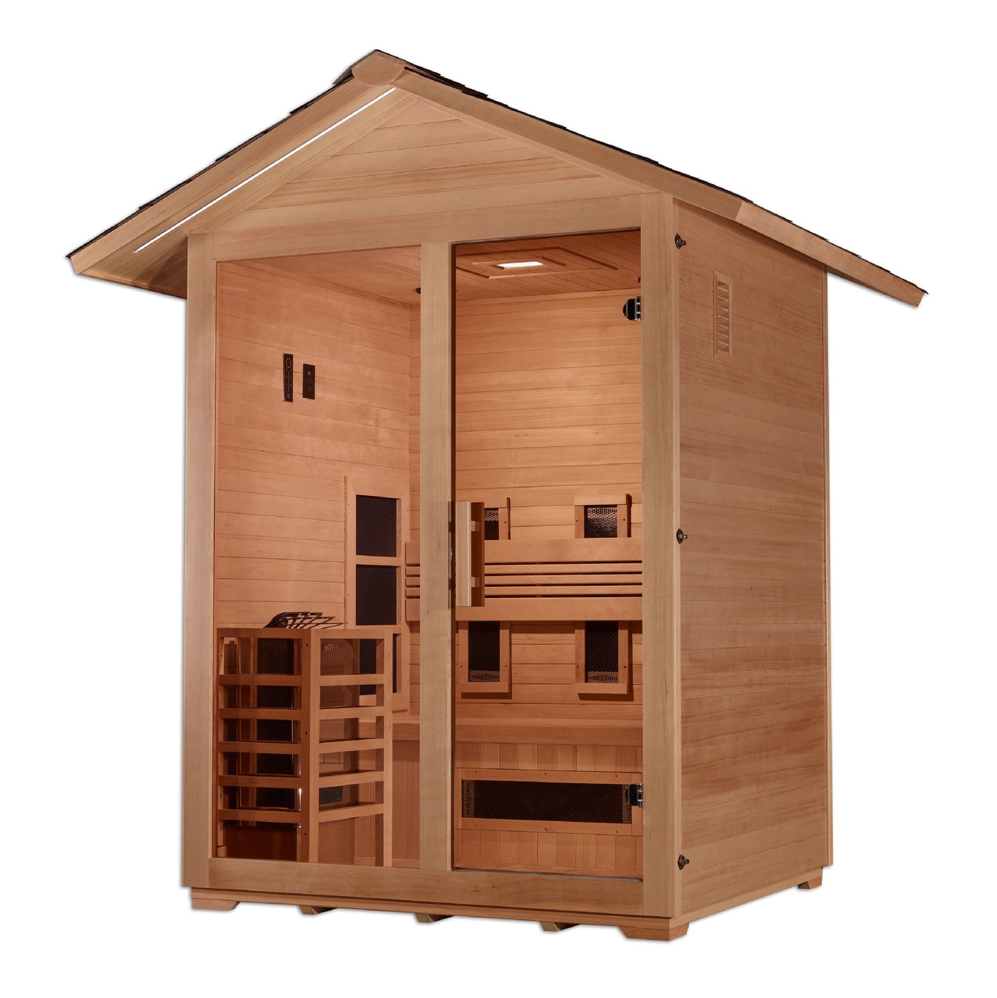 Golden Designs GDI-8123-01 Golden Designs "Carinthia" 3-Person Hybrid Outdoor Sauna - PureTech™ Full Spectrum Infrared or Traditional Stove