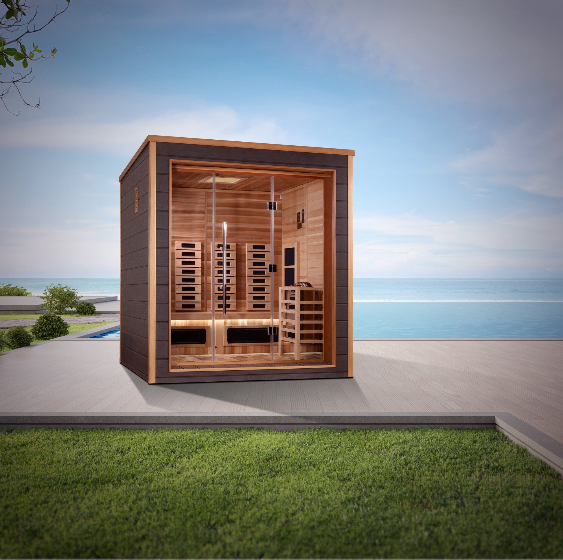 Golden Designs GDI-8223-01 Golden Designs "Visby" 3-Person Outdoor-Indoor Sauna - PureTech™ Hybrid Full Spectrum