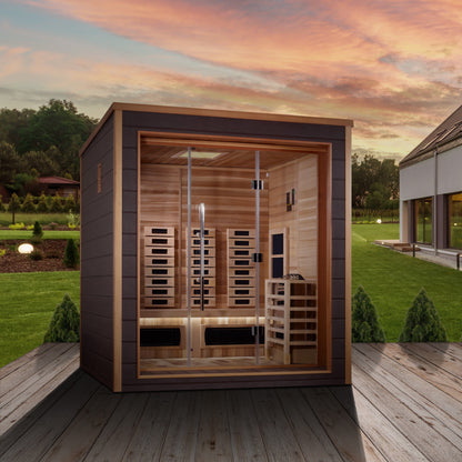 Golden Designs GDI-8223-01 Golden Designs "Visby" 3-Person Outdoor-Indoor Sauna - PureTech™ Hybrid Full Spectrum