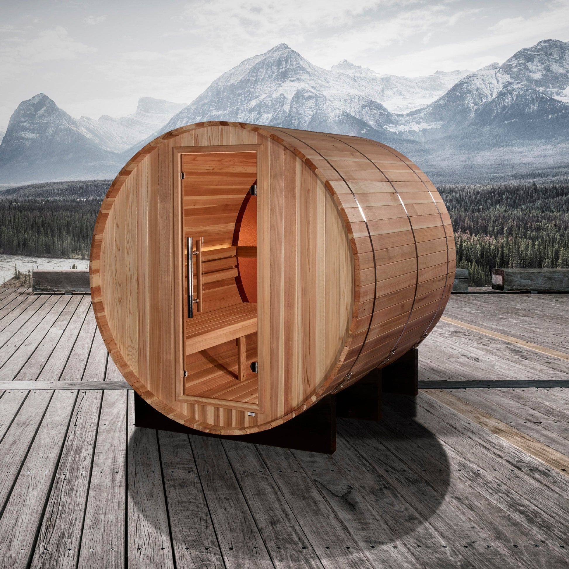 Golden Designs GDI-B024-01 Golden Designs "Zurich" 4-Person Barrel Traditional Sauna - with Bronze Privacy View