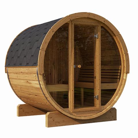 SaunaLife ERGO E7G 4-Person Barrel Sauna w/ Glass Front