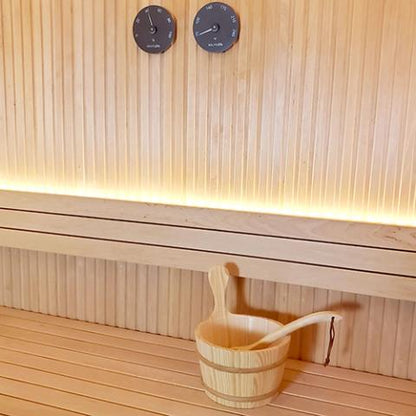 SaunaLife Sauna Bucket w/ Wood Ladle, Thermometer, Hygrometer,